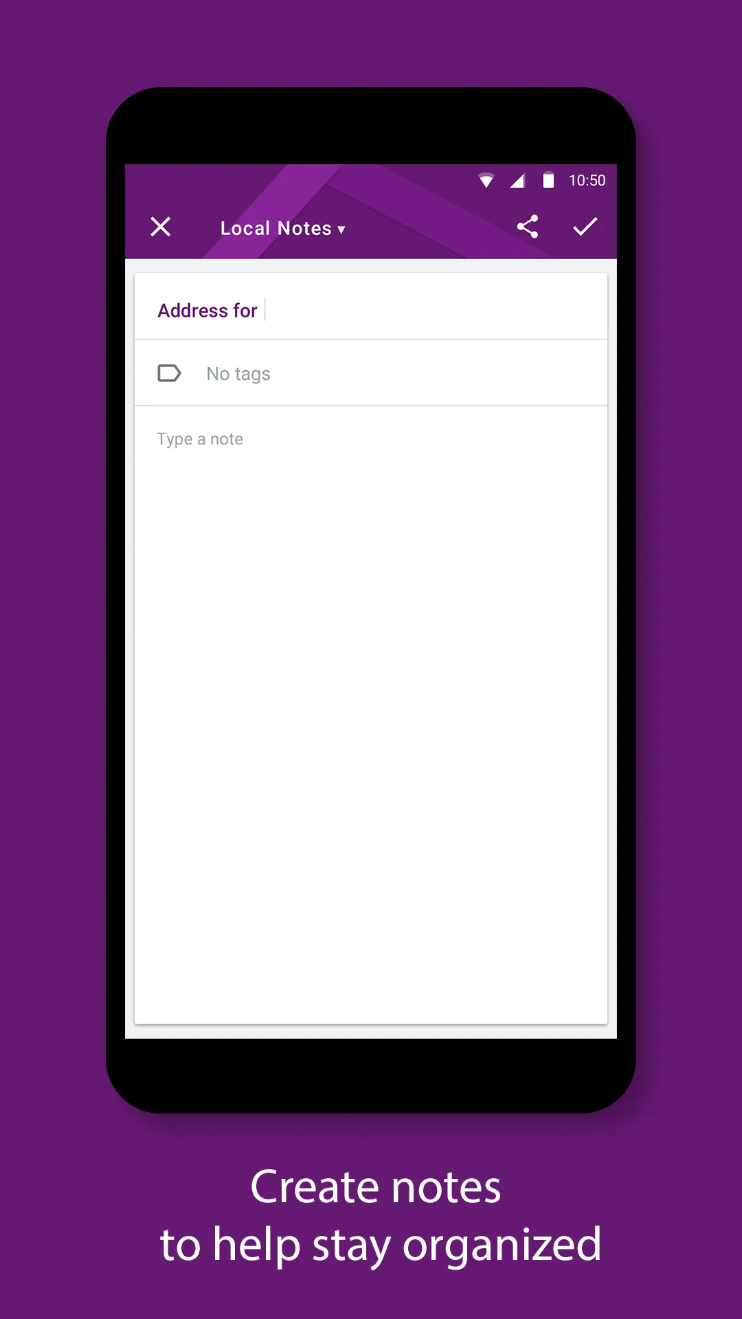 A new blank note, captioned create notes to help stay organized