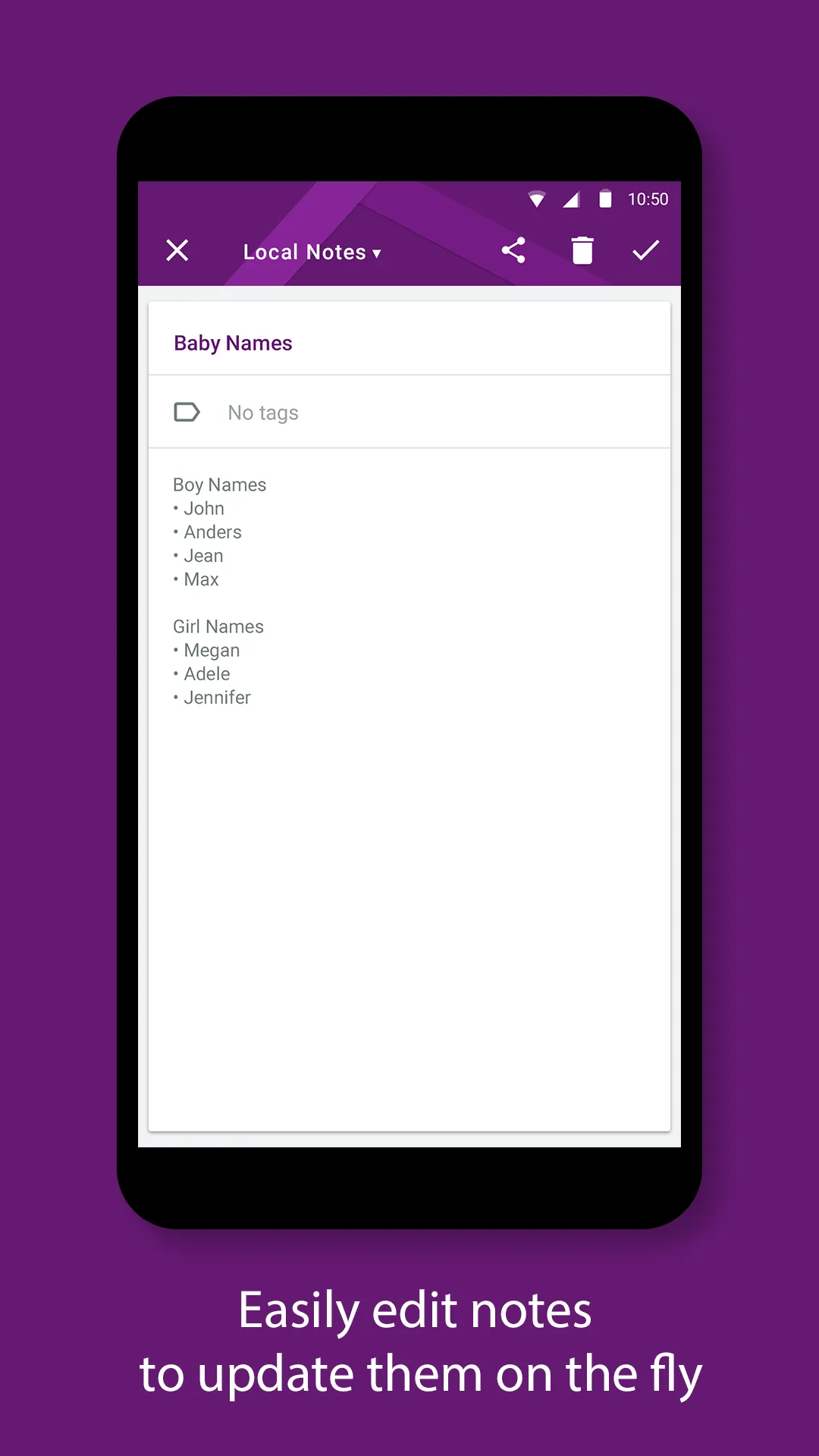 A note being edited, captioned easily edit notes to update them on the fly